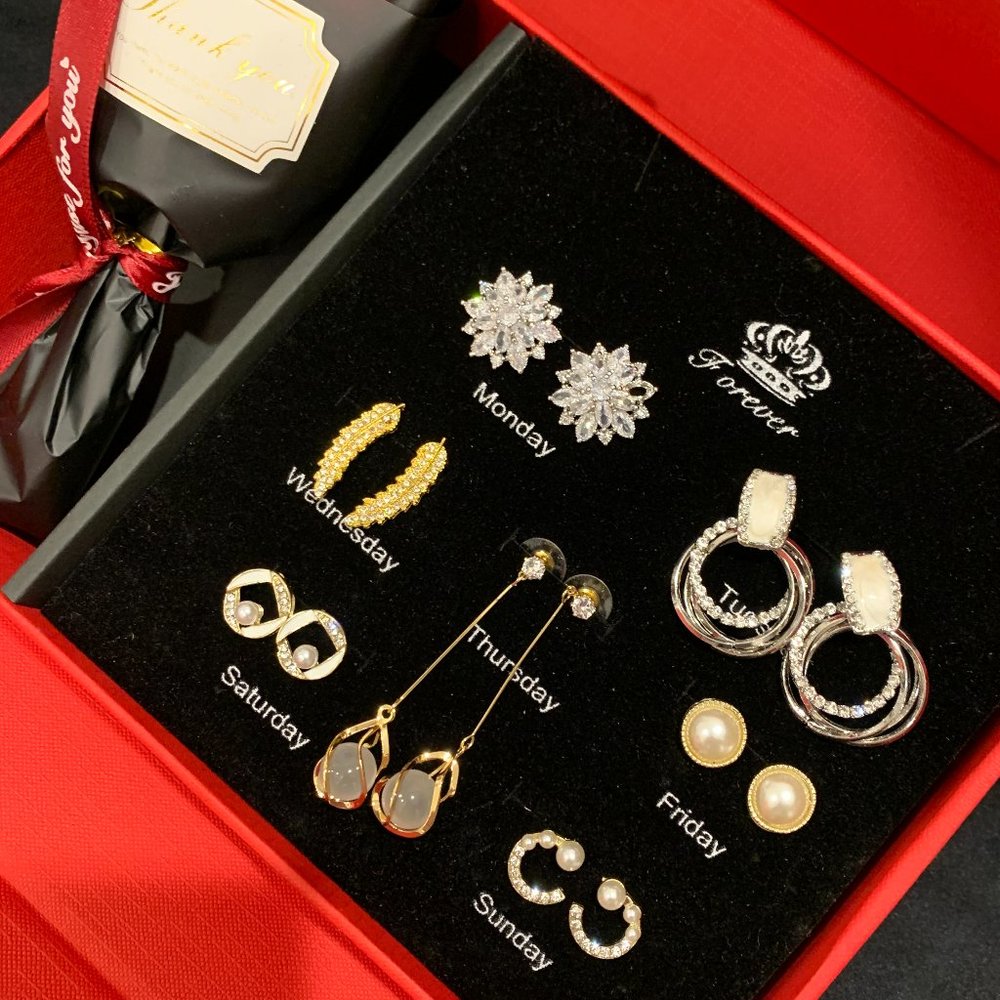 7 Days of the Week Earrings Set Weekly Jewelry Gift Set